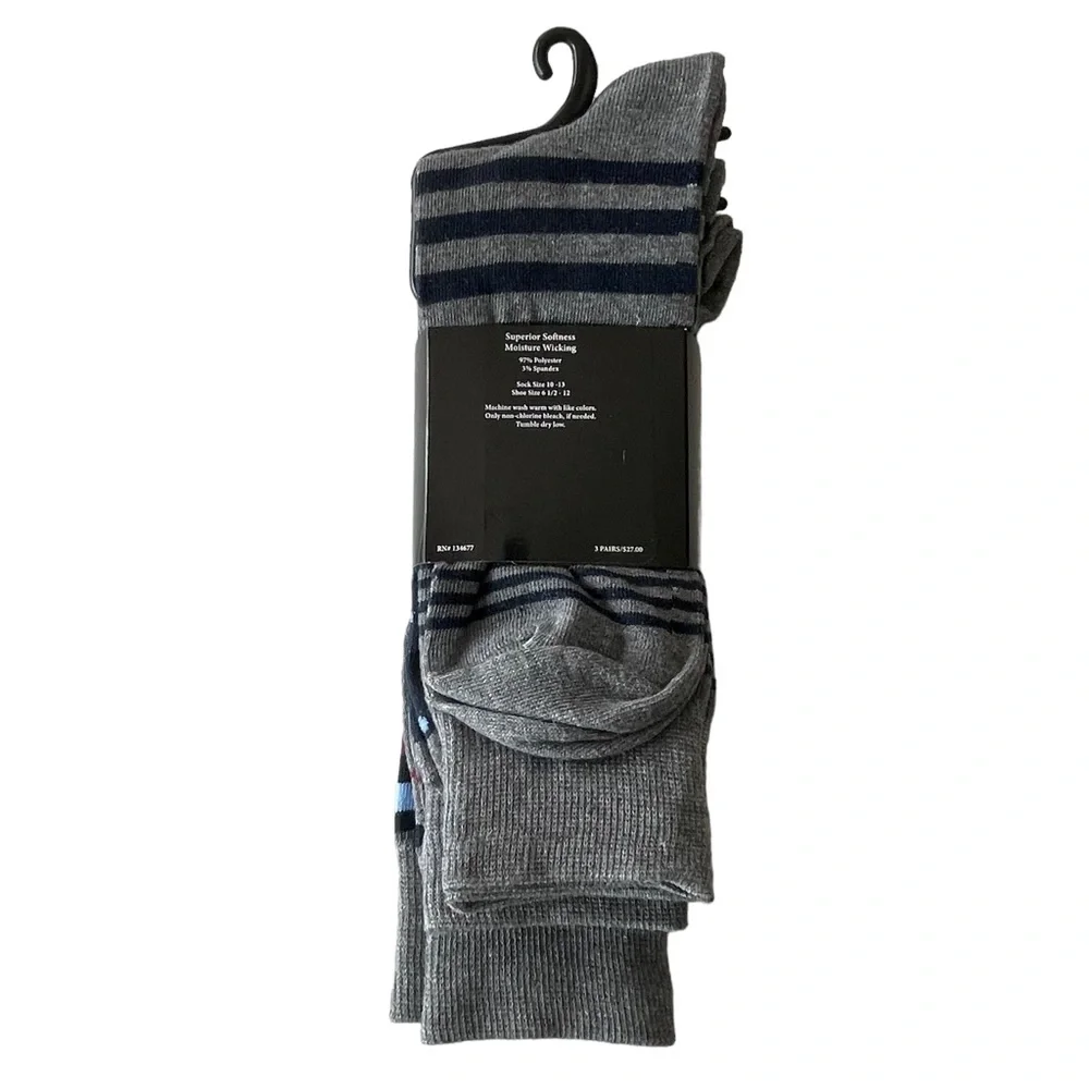 Men's ADOLFO Couture Dress Socks Gray with Stripes Dots 3-Pair Pack Size 10-13
